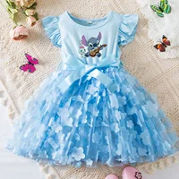 3D Butterfly Cute Lilo Stitch Summer Dress for Kid's Casual Clothes Baby Girls Beautiful Princess Dress Party Dresses 2-6 Yrs 1