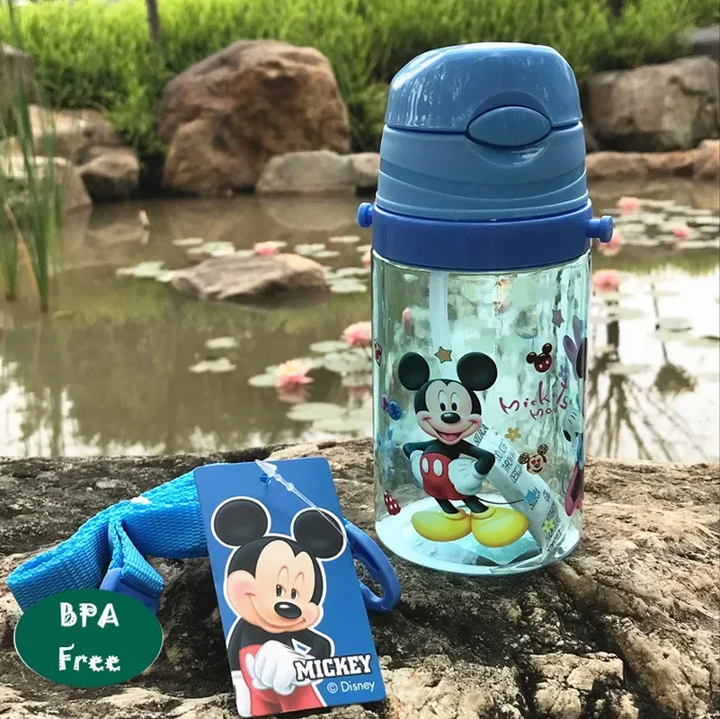 Disney Children's Water Bottle 350ml BPA Free Environmental Protection Leak Proof Cartoon Straw Cup Back with Water Cup Summer