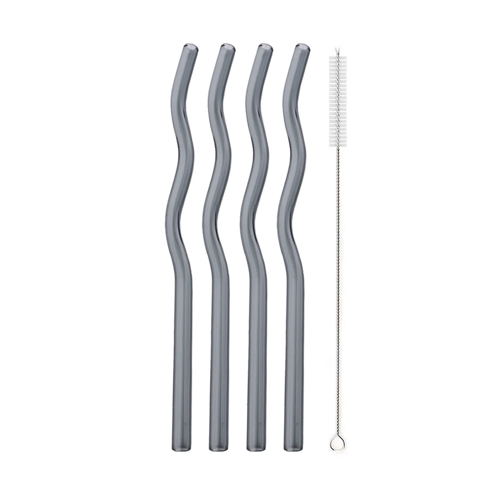Eco-Friendly Colorful Wavy Reusable Glass Drinking Straws Set - 5 Piece Collection