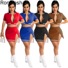

Women Two Piece Mini Dress Set Sexy Bodycon Turn-down Collar Short Sleeve Hip Split Nightclub Club Part Vestidos Women Dresses
