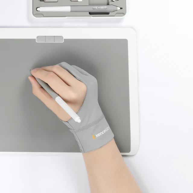 Xencelabs Artist Glove, Drawing Glove Left Right Hand for Drawing Tablet Graphic Monitor 2 Finger Glove Grey Size S/M/L 5