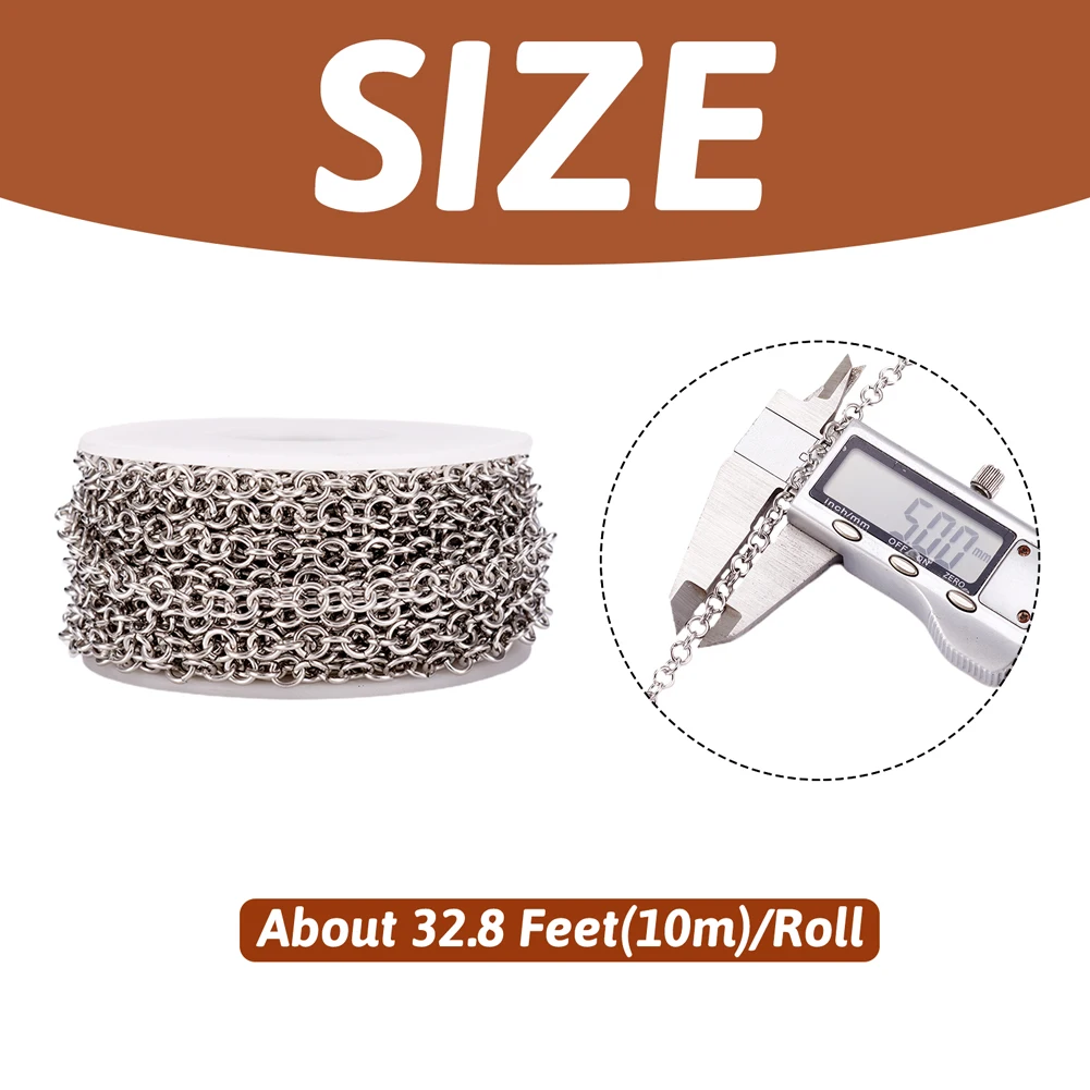 10m 304 Stainless Steel Rolo Chains Belcher Chain Link Chain Unwelded for Jewelry Making DIY Women Men Bracelet Necklace HIPHOP