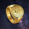 EUEAVAN Stainless Steel Key of Solomon Seal Rings Gold Color The First Pentacle of Sun Men Ring Wealth Good Luck Amulet Jewelry 1