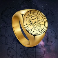 EUEAVAN Stainless Steel Key of Solomon Seal Rings Gold Color The First Pentacle of Sun Men Ring Wealth Good Luck Amulet Jewelry 1