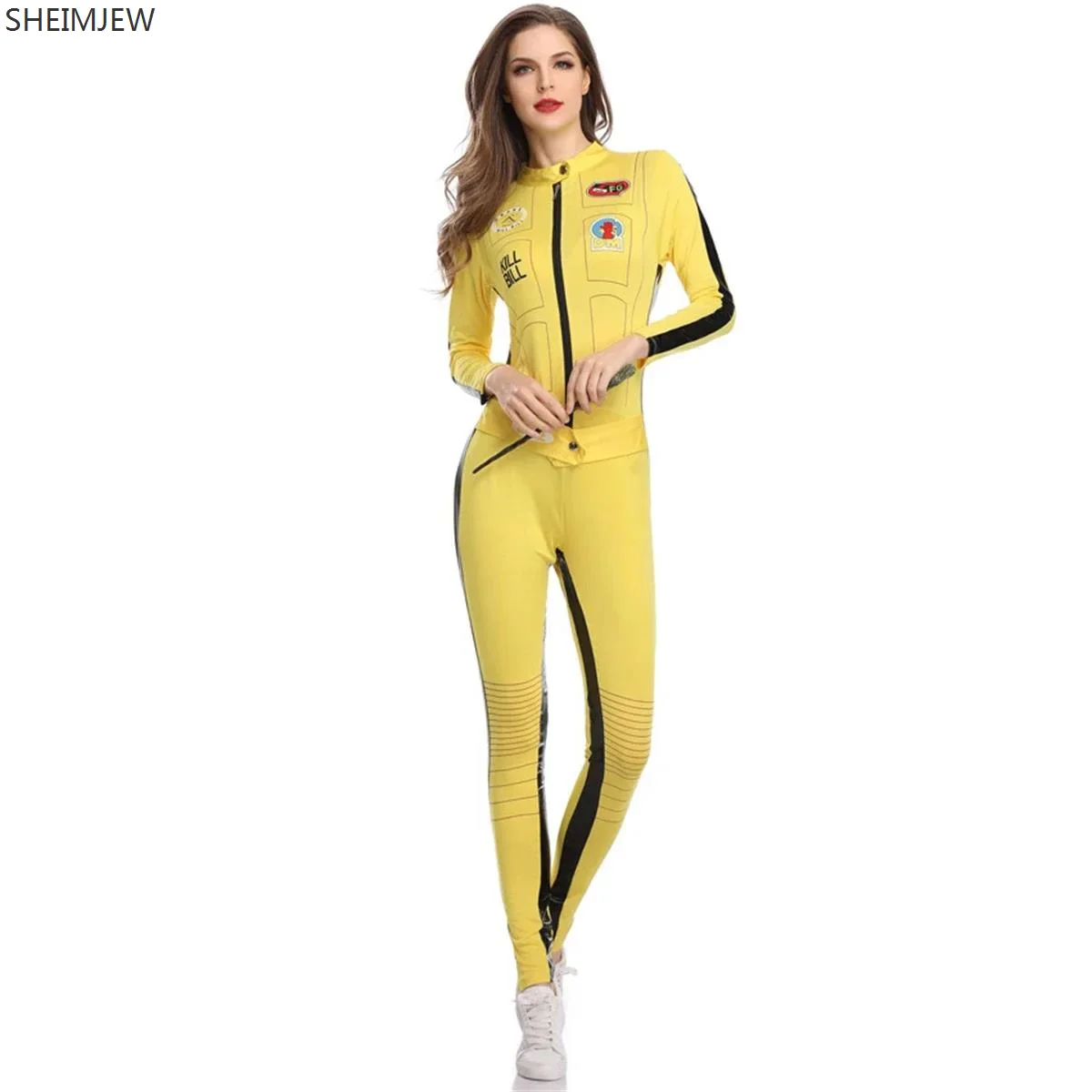

2024 Halloween Racing Girl Cos Jumpsuit Yellow Racing Tracksuit Sexy Motorcycle Jumpsuit Nightclub Female Pole Dancer Bodysuit
