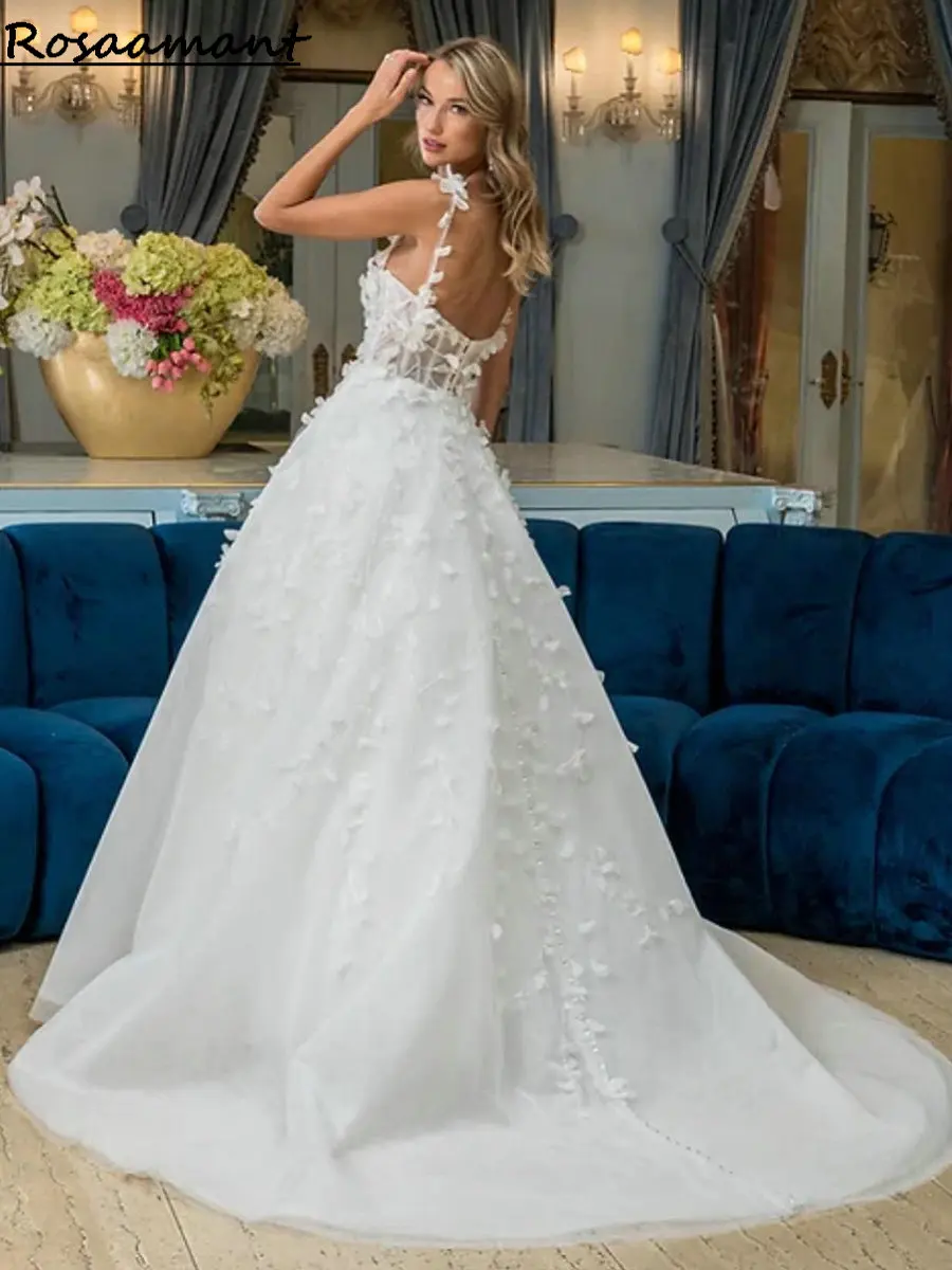 

Женское свадебное платье-трапеция без рукавов, с 3D цветами и блестками