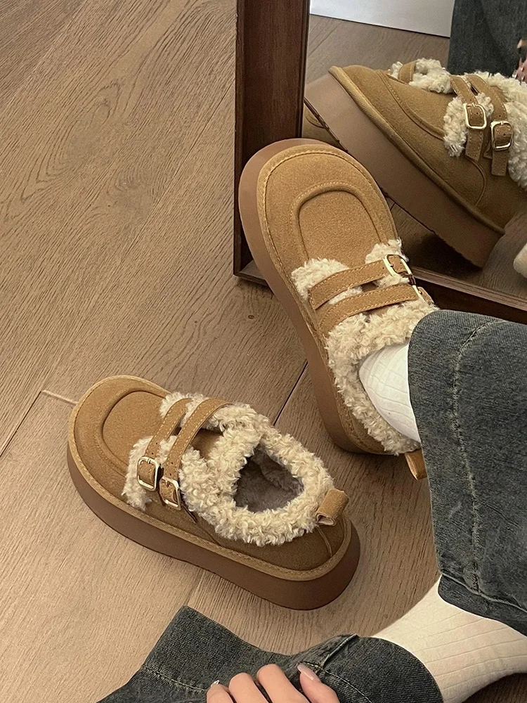 

Женские кроссовки без шнуровки, универсальные сабо на платформе, круглый носок, без застежки, ретро криперы, короткая ткань под платье, зима