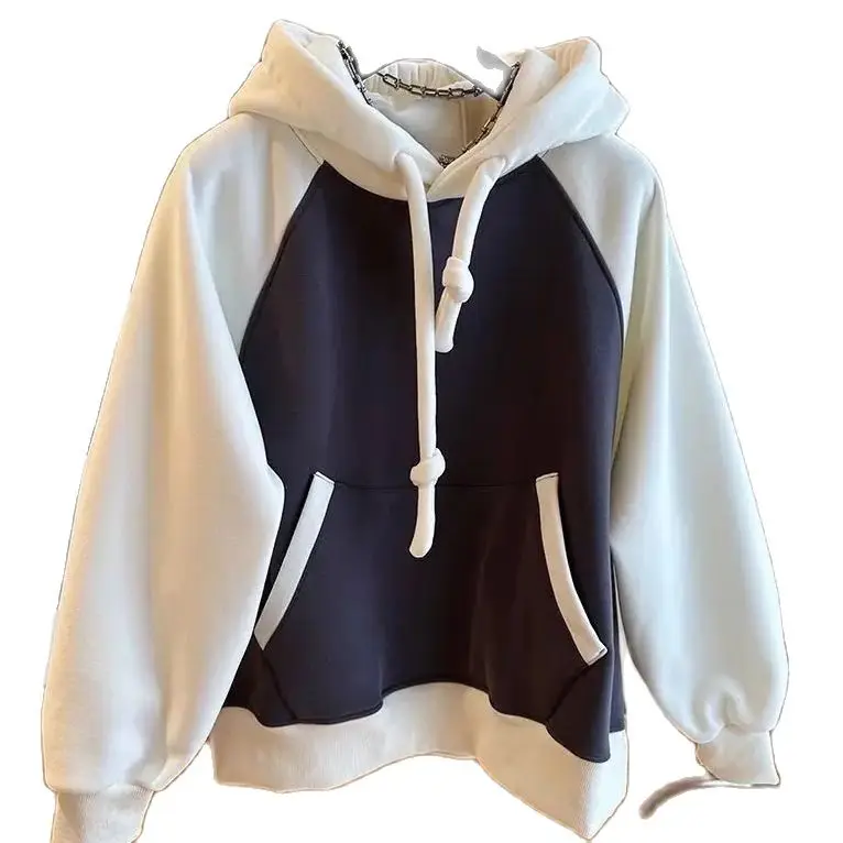 Women Men Hoodies Fashion Autumn Winter Hooded Pullovers Contrast Color Raglan Sleeve Streetwear Female Hip Hop Hoodie
