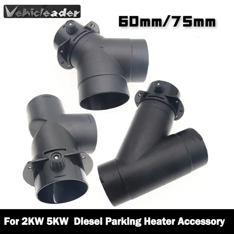 60Mm/75Mm Y Branch T Piece Presa D'Aria Ducting Connettore Di Uscita Per Webasto Air Diesel Riscaldatore Di Parcheggio Scarico Con Valvola Di Regolazi