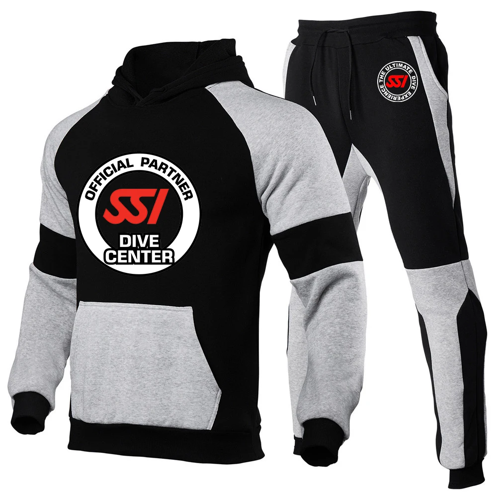 Scuba diving SSI printing fashion men's new sportswear hooded sportswear casual hooded sportswear+trousers 2-piece suit.