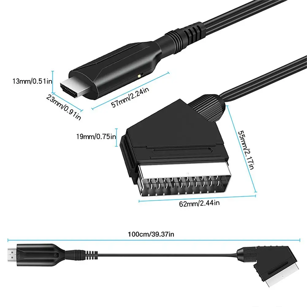 SCART HDMI 호환 컨버터 오디오 비디오 어댑터, 플러그 앤 플레이, HDTV STB VHS DVD 1 계량기 변환 케이블 액세서리