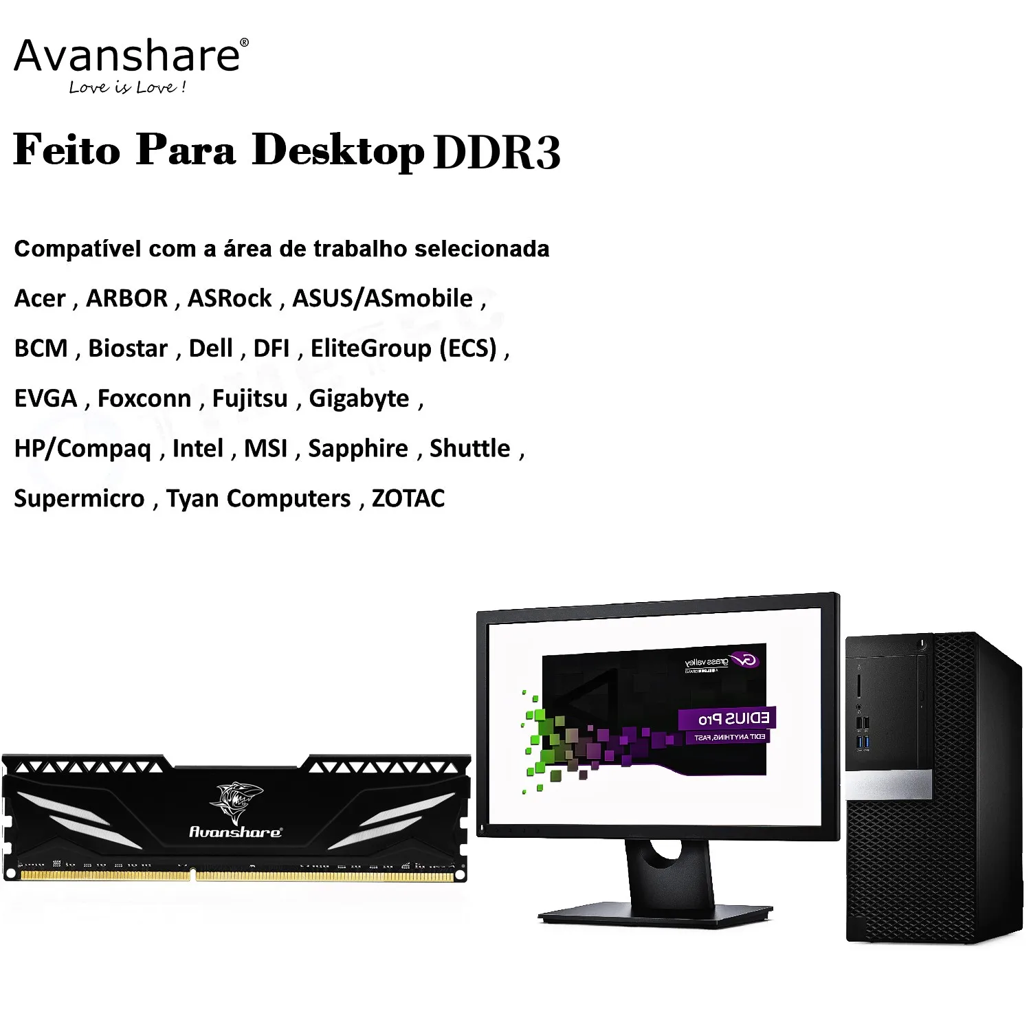 Avanshare 램 메모리, DDR3 8GB 4GB 1600MHz 1333Mhz PC3-10600 12800 DIMM 데스크탑 컴퓨터 240 핀, 1.5V NON ECC, 블랙 라디에이터 포함