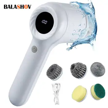 Spazzola per pulizia rotativa elettrica USB, con spazzola per pulizia elettrica con 5 testine, per cucina, lavapiatti per vasca da bagno 1
