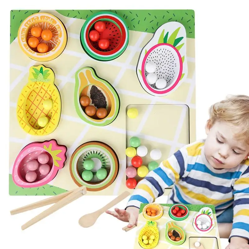 

Игрушки Монтессори для малышей, развивающие сортировочные игрушки с 7 типами фруктов, Деревянные Игрушки для раннего обучения с сумкой для хранения