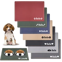 Custom Name Dog Placemat Waterproof Engraved Pet Cat Mat PU Leather Pet Food Pad Pet Bowl Drinking Mat Dog Feeding Placemat 1