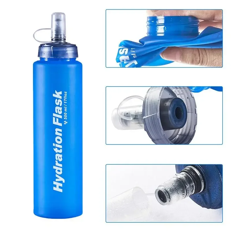 Soft Flask Folding Collapsible Water Bottle 500ml 750ml for Traveling Sport Running
