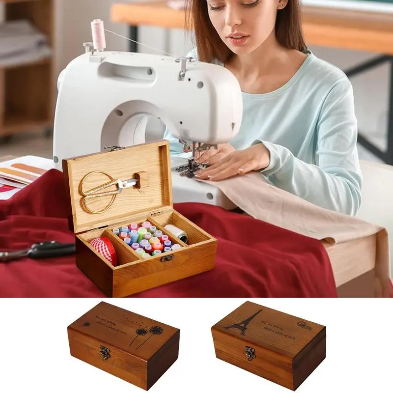 

Wooden Sewing Kit Box Wooden Thread Storage Box Spacious And Durable Wooden Sewing Storage Case For Crafts DIY Storage