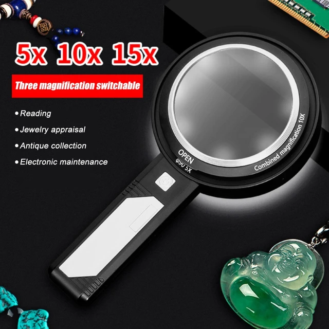 Magnifier with Removable Dual Lens, 6X, 9X, 15X Magnification