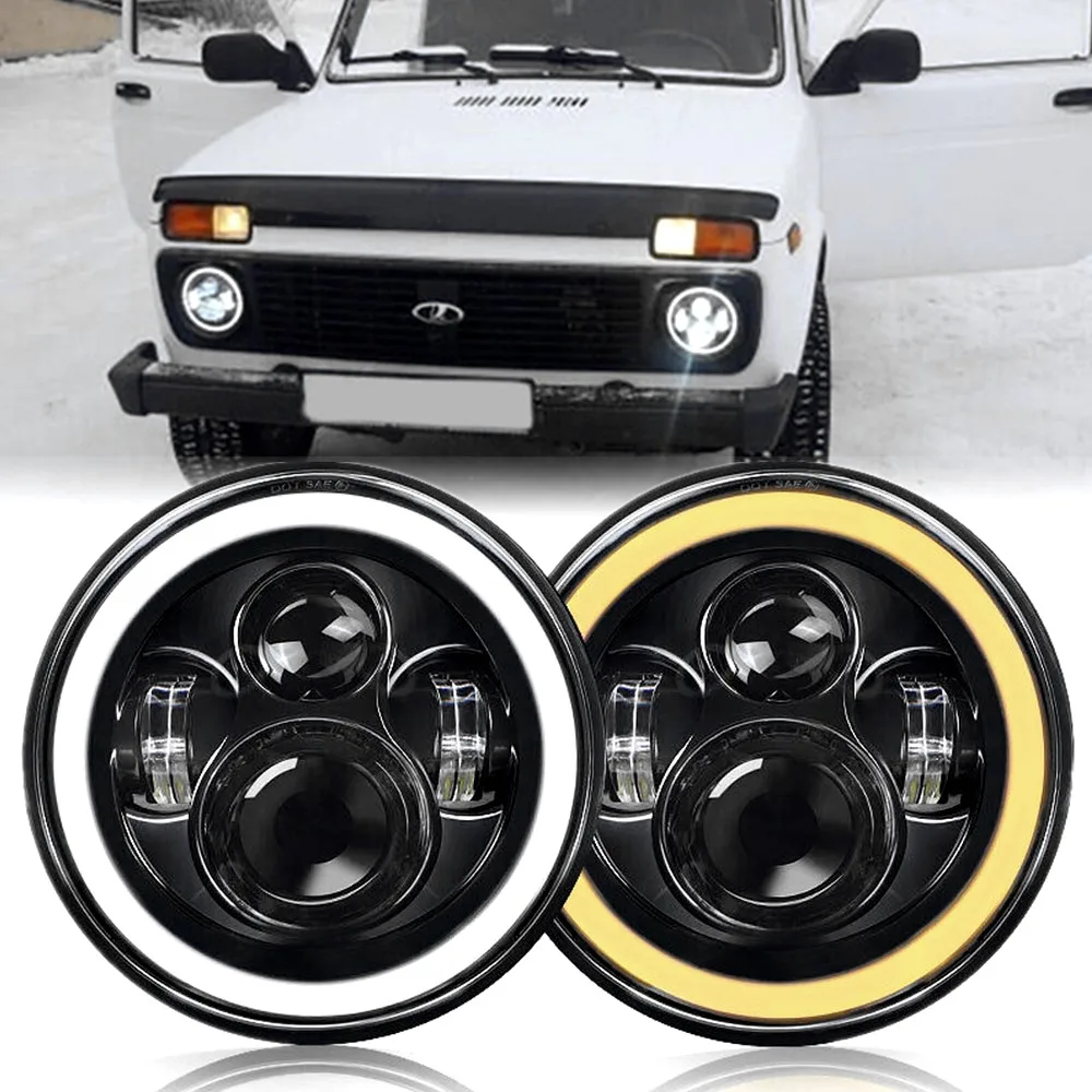 

Светодиодные фары 2 шт. 7 дюймов DRL кольцо ореола Янтарный глаз ангела для Lada Niva 4x4 УАЗ Jeep Wrangler JK мотоциклетный внедорожник 12 В 24 В