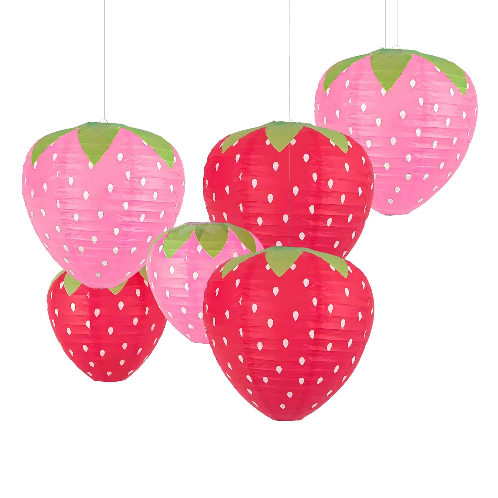 Strawberry Lanterns for Fruit Themed Party Decor Birthday Strawberry Decorations Party Supplies Hanging Ornaments 6PCS paper lantern japanese lantern camping lantern led lantern hot air balloon lantern tissue paper decorations