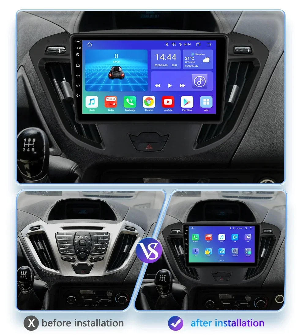 2+64G Android 13 Autoradio Pour Ford Transit Custom Tourneo 2013-2019 Avec CarPlay Android Auto
