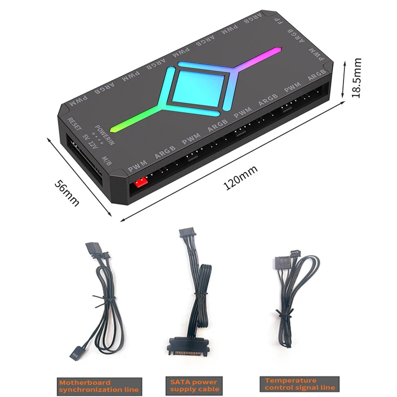 Fan Intelligent Temperature Control 5v3 Pin ARGB Hub PWM HUB Wireless Remote Control
