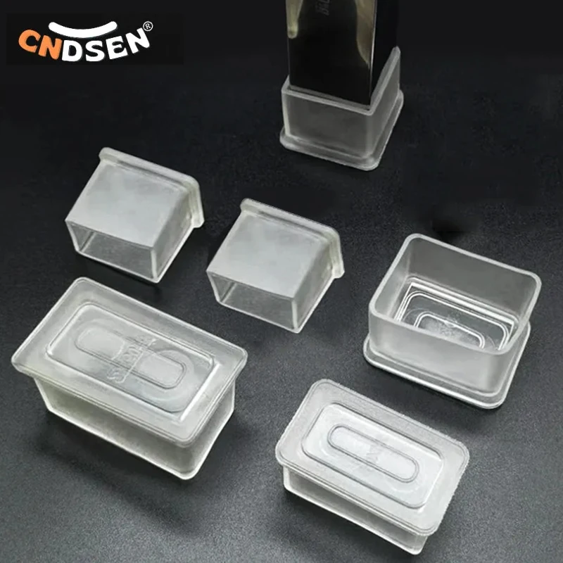 Transparent Square Furniture Leg Caps with Non-slip Rubber and Floor Protection Pads