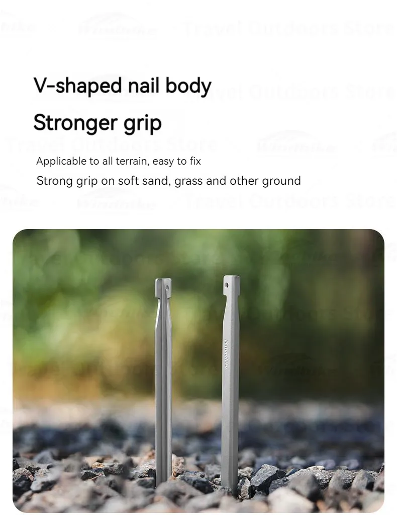 Description Picture 6 of itemNaturehike Camping Tent Peg Nails V Shaped Aluminum Stake Pegs Outdoor Accessories Metal 20cm Ultralight Heavy Duty 8pcs/Lot