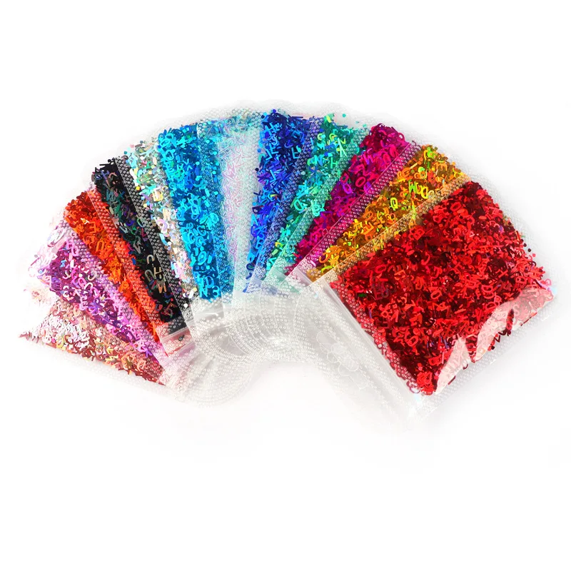 

2g/Bag Press On 26 Letters Mixed Glitter Laser Sequins Epoxy Crystal Mud Filling Kit Nail Art Supplies Professionals Decoration