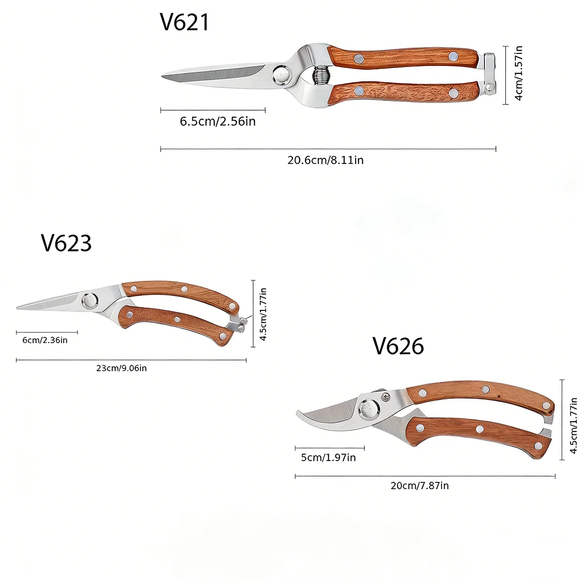 스테인리스 스틸 정원용 전정가위, 나무 손잡이 바이패스 전정가위