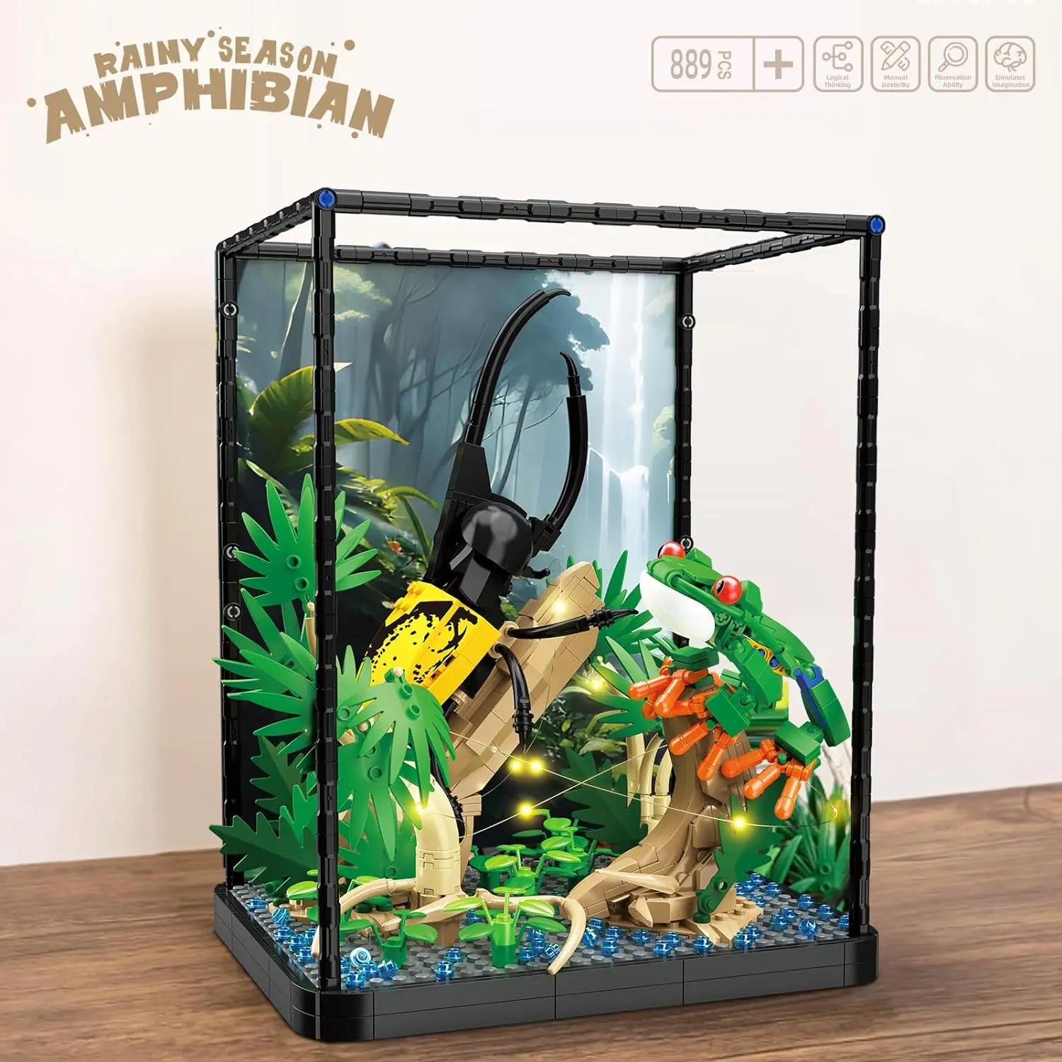 열대숲 도마뱀 나비 곤충 나무 꽃 잔디 빌딩 블록 모델 벽돌 어린이 장난감 선물, 홈 데코