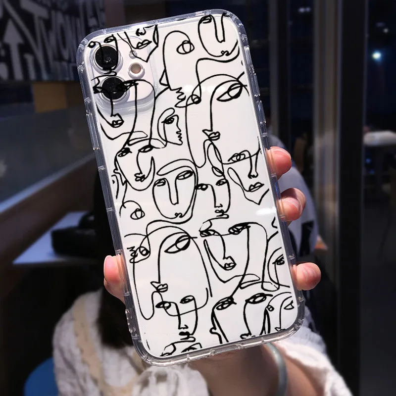 Abstract Geometric Line Art Shockproof Clear Phone Case Cover