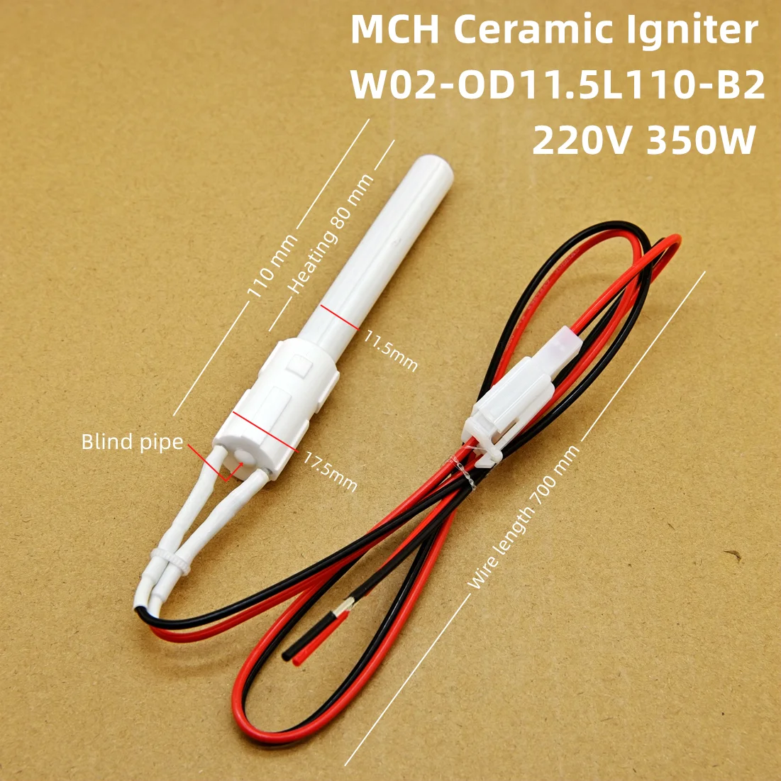 220V 350W Ceramic Igniter,pellet barbecue stove heating furnace Ignition rod, internal and external insulation, safe and env