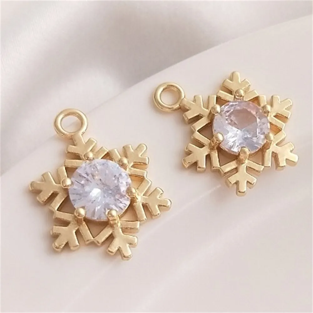 

14K Gold Inlaid Zircon Snowflake Pendant, Handcrafted DIY Bracelet Pendant, First Accessory Accessories K148