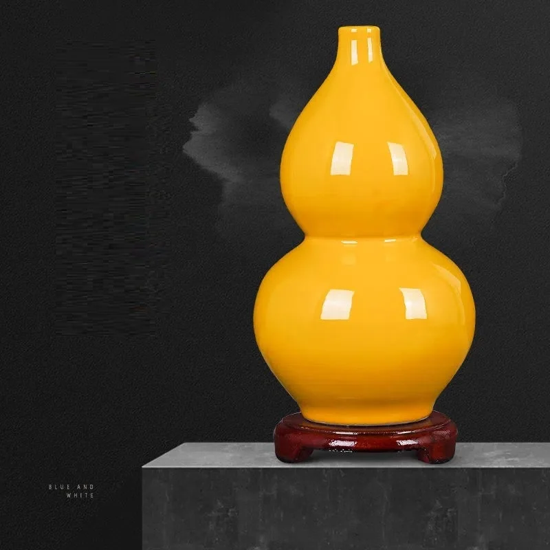 Jingdezhen Yellow Ceramic Vases, All Yellow Glaze Home Crafts, Living Room, Office Decoration, Wedding Gifts 4