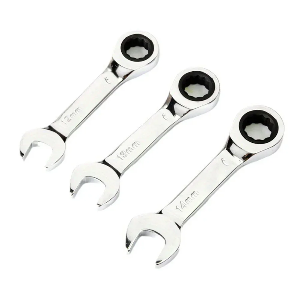 1pc 6-19mm Ratchet Socket Wrench Spanner Short Handle 72 Tooth Reversible Combination Single Wrench Open Box End Multi-to