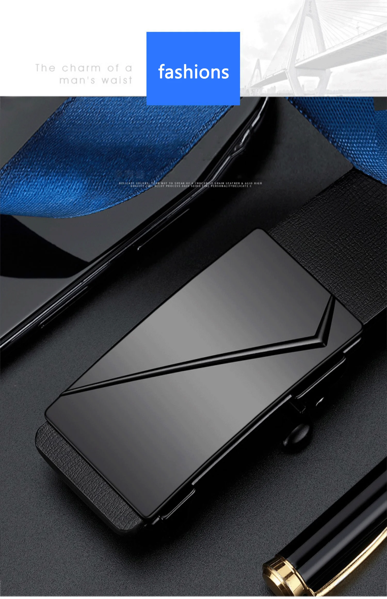 DINISITON Men PU Leather High Quality Automatic Buckle Belt Black Metal Luxury Leather Fashion Business Belt