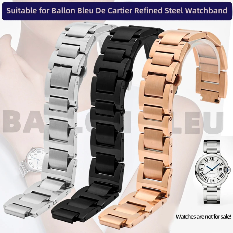Adatto Per Ballon Bleu De Cartier Cinturino In Acciaio Raffinato Cinturino In Metallo Solido Cinturino In Acciaio Rialzato Catena Dell'Orologio 14 16 
