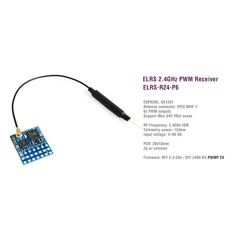 Smart-For MATEK ELRS-R24-P6 ELRS 2.4Ghz Receiver With Antenna Connector Support 2-8S Vbat Voltage Sense For RC FPV Drone