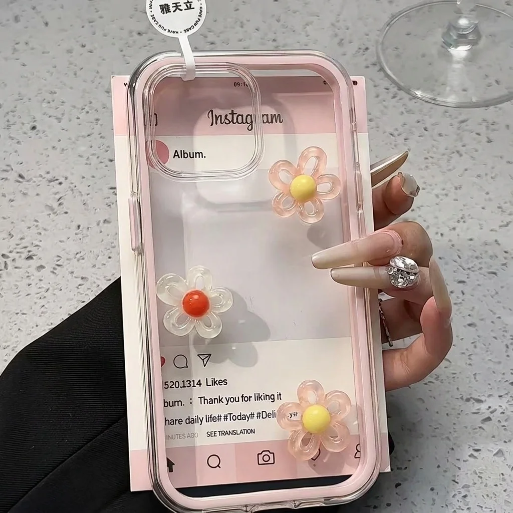 Elegant Pink 3D Floral Soft Phone Case