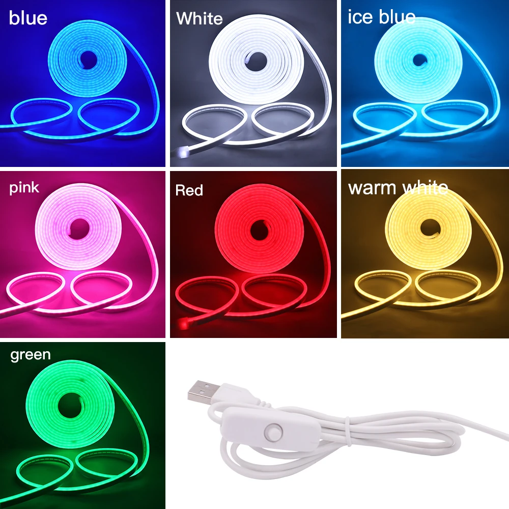 USB Led Strip Light DC5V Neon Light with ON OFF Switch Flexible Neon Sign 2835 120Leds Waterproof Neon Rope Backlight Decoration