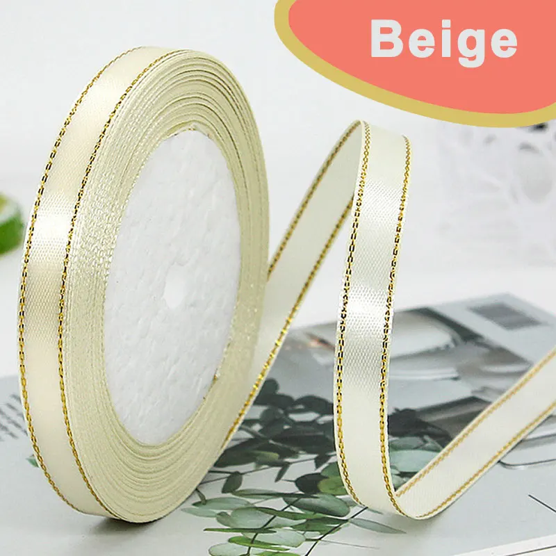 Elegant Satin Ribbon with Gold Trim - 25 Yards, 10mm Width