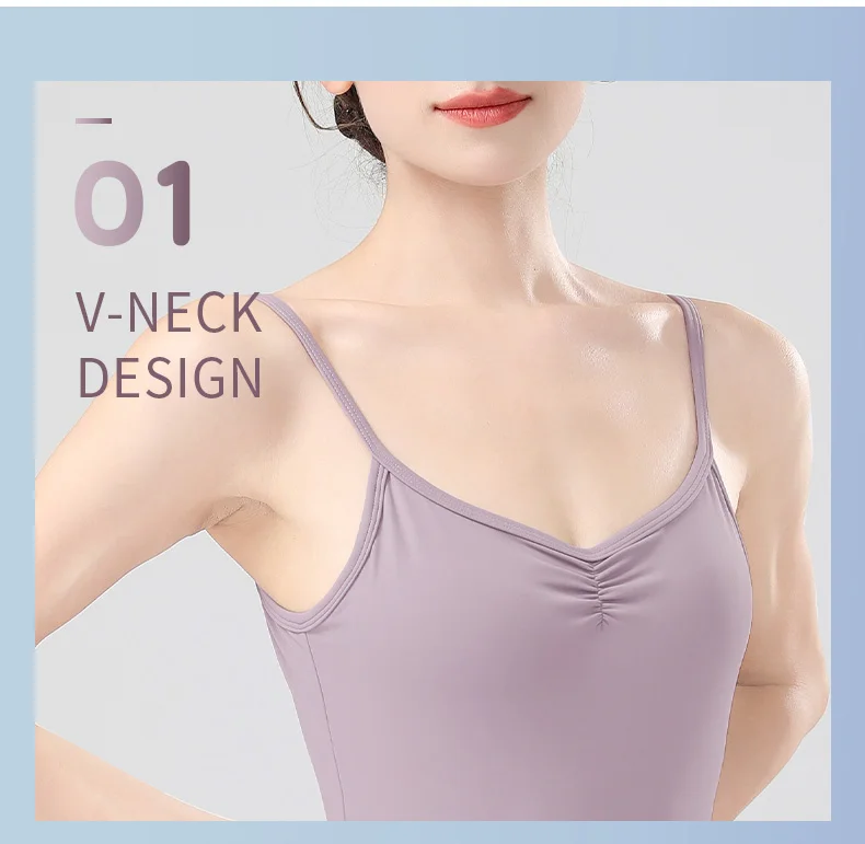 Damen-Ballett-Trikots, verstellbarer Riemen, Ballett-Body, Mädchen-Tanz-Unterhemd für Erwachsene, elastische Gymnastik-Trikots mit vollem Futter – Detail 11