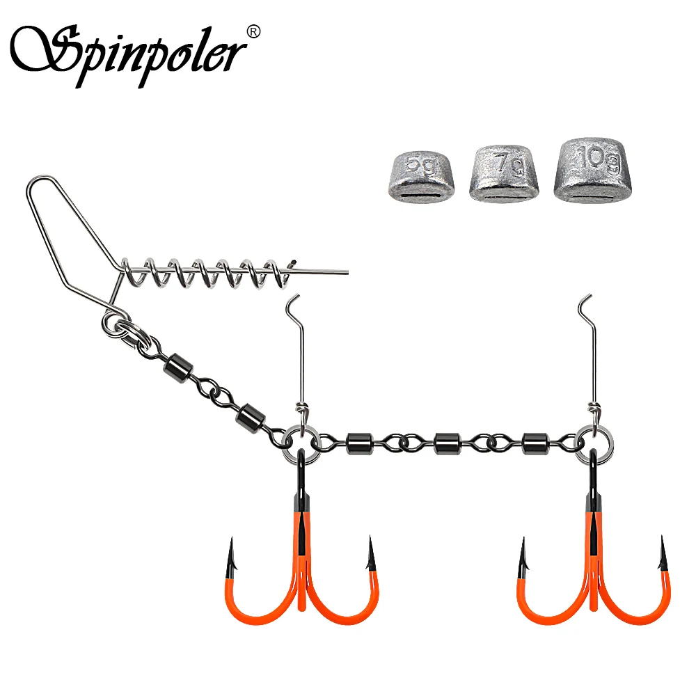 Montages Spinpoler Multi-Depth Flame Stinger Rigs UV Orange Treble Hook pour Brochet et Carnassier