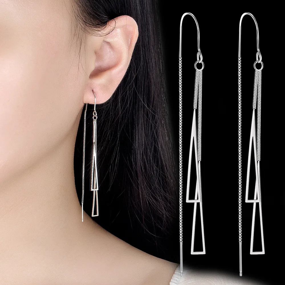 Fanqieliu Real 925 Sterling Silver Triangle Pendant Necklace Box Chain Long Drop Earrings Jewelry Sets For Women Trendy FQL23062 silver jewelry set silver jewelry jewelry set