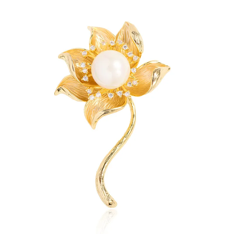 Retro Hand-painted Lotus Natural Freshwater Pearl Brooches Pins Brand Design Statement  Wedding Party Corsage Bouttoniere