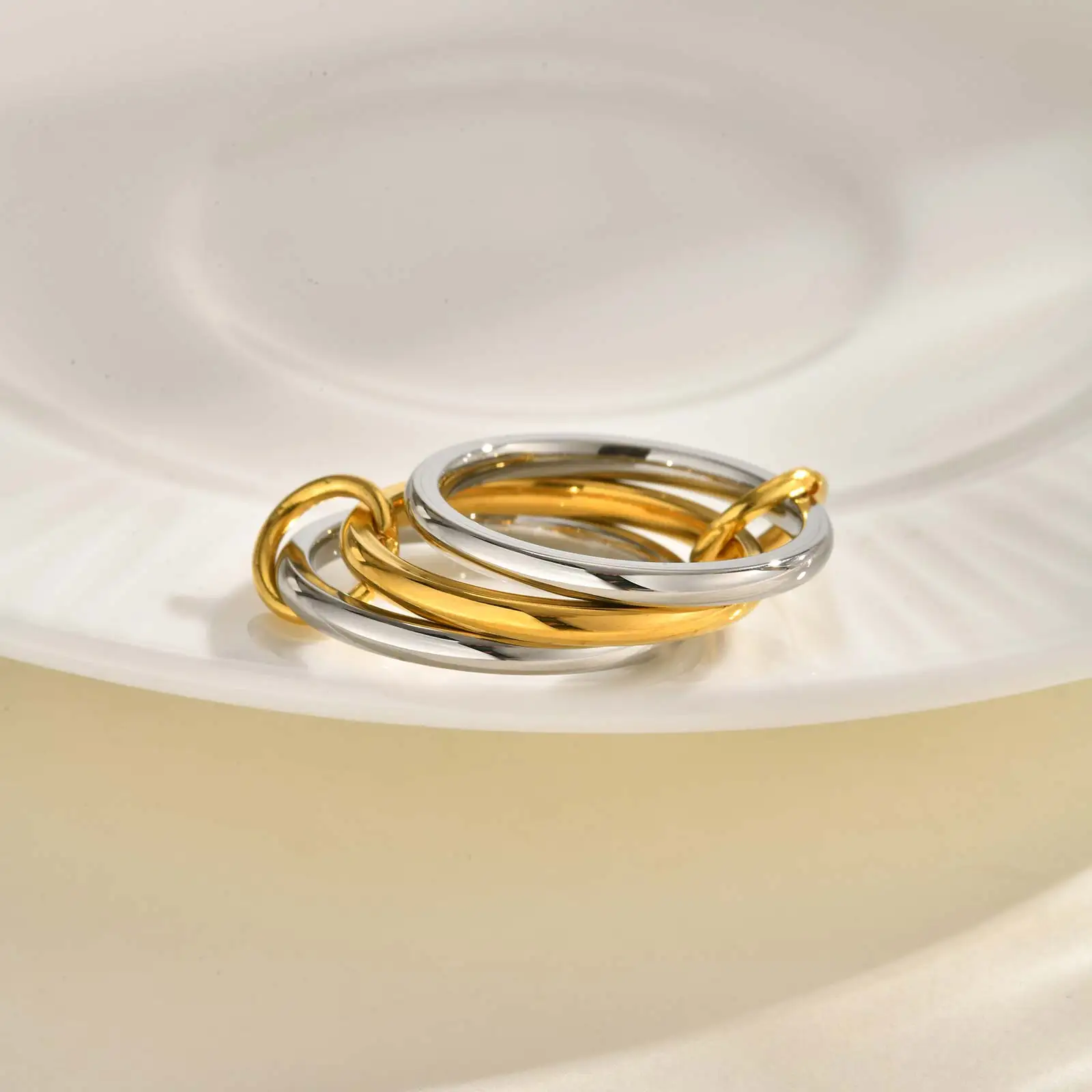 vnox Multilayer Connecting Rings Set stainless steel Mixed color simple round ring Jewelry gifts