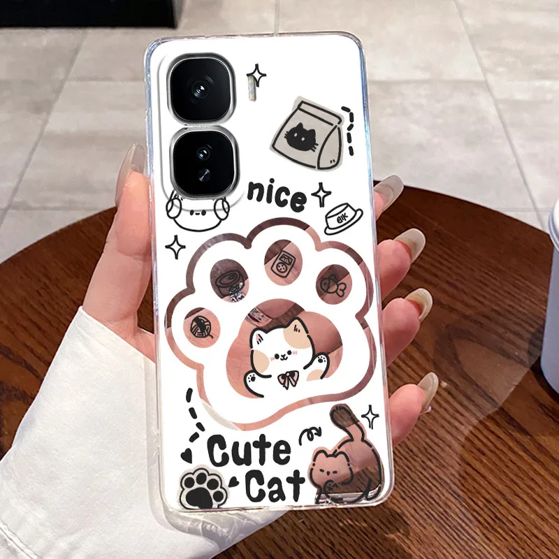 Clear Silicone Soft TPU Back Cover with Cute Rabbit Cat Design