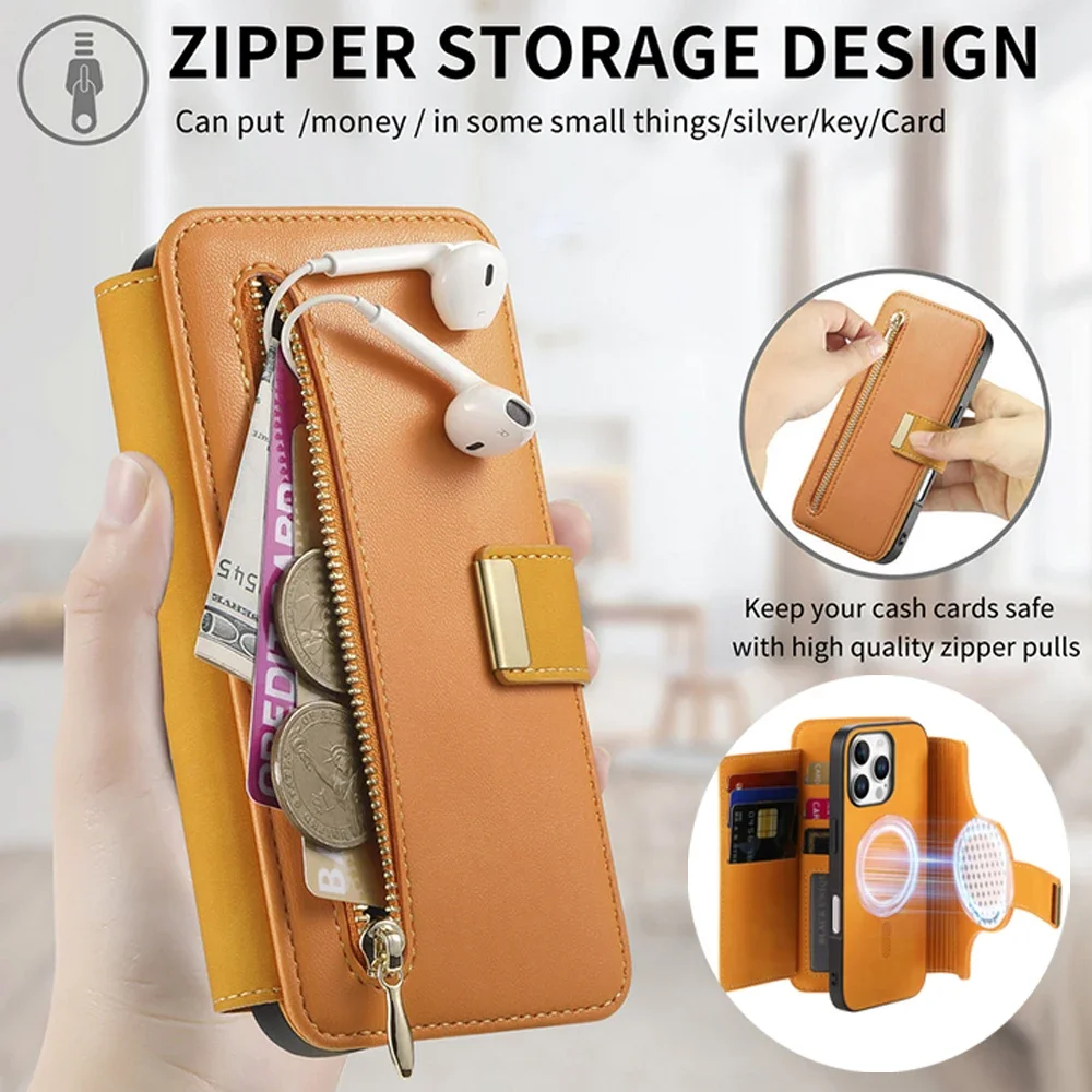 Premium 2-in-1 Detachable Leather Zipper Wallet Phone Case
