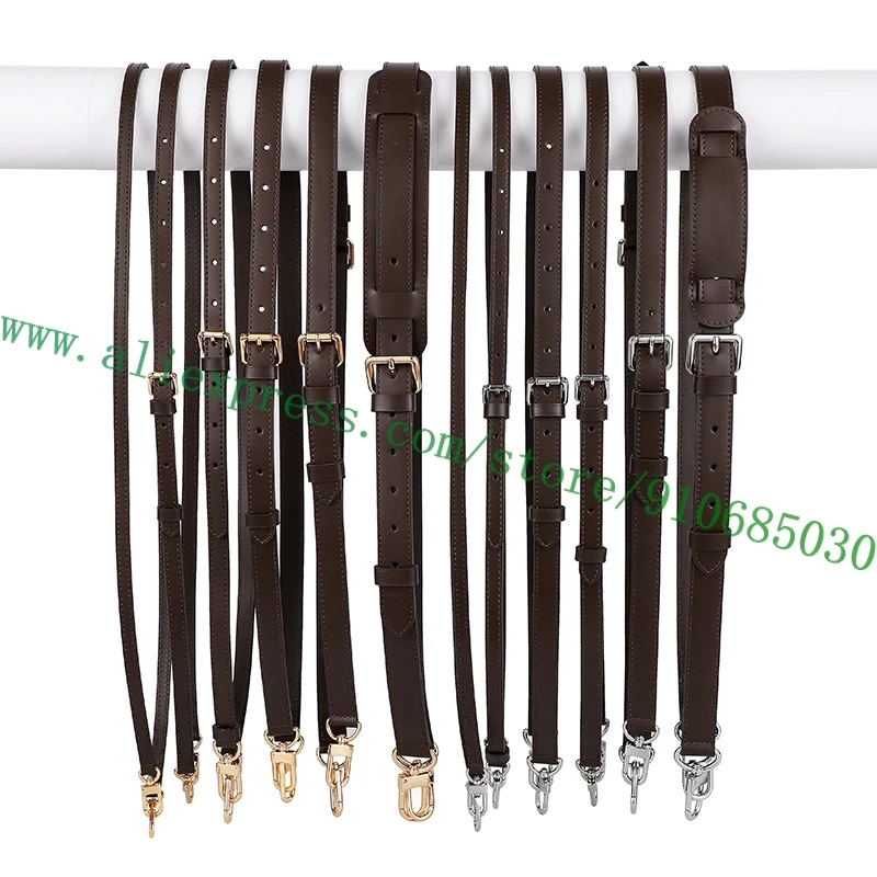 Adjustable Coffee Brown Glossy Real Calfskin Shoulder Strap For Designer Handbag Duffle Bag Purse Carry Belt Replacement 6 Sizes